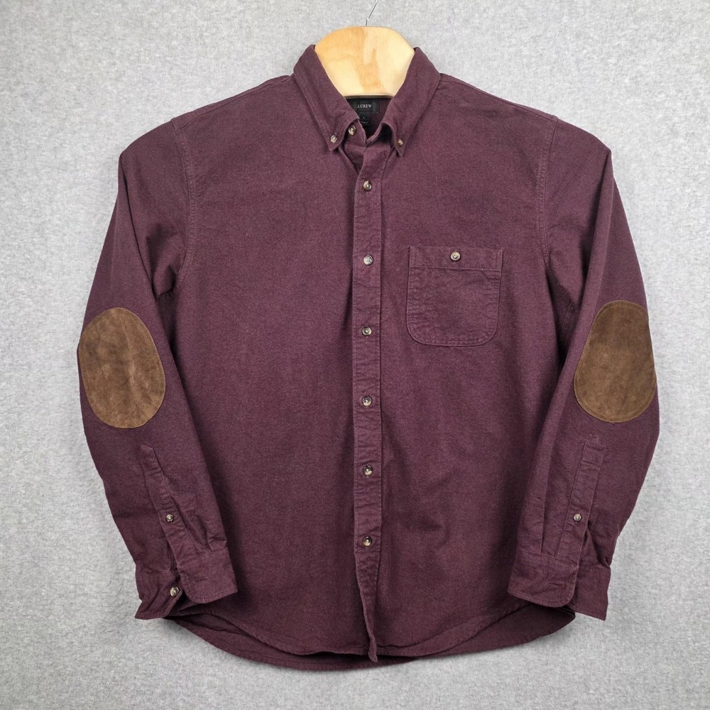 J Crew Shirt Mens Large‎ Red Flannel Button Down Chamois Leather Elbow Patch